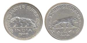 George VI, Nickel, ¼ Rupee, 1946, obverse brockage. Nice deep and complete lakhi impressio