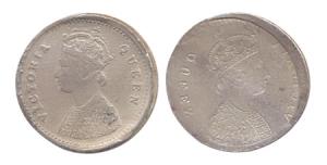 Victoria, Silver, 2 Annas, obverse brockage. Complete lakhi impression, About Very Fine.