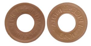 George VI, Copper, 1 Pice, 1945, reverse brockage. Nice deep and complete lakhi impression