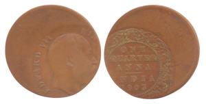 Edward, Copper, ¼ Anna, 40% off center, Fine+, Rare.