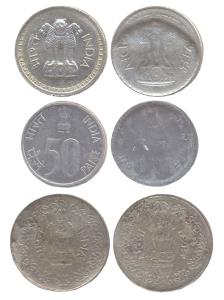 Copper-Nickel and Stainless steel, 50 Paise, 1960-1963, 1984-1990 and 1988-2000, obverse a