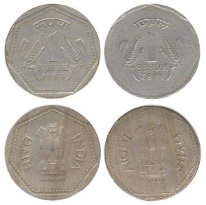Copper-Nickel, Rupee, 1983-1990, obverse and reverse brockages.Nice deep and complete lakh
