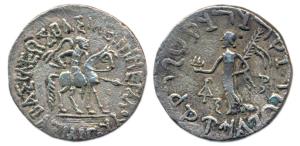 Indo-Scythians, Azilises, Silver, Tetradrachm, king mounted on a horse to right on obv, a 