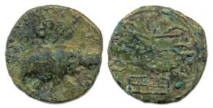 Satavahanas, Satakarni I, Potin, 5.55 g, an elephant walking to right with Brahmi legend o