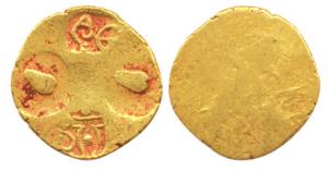Shilaharas of Kolhapur, Gold, Pagoda, punch-marked type, four punches on obv, Unifaced. Ab