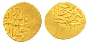 Akbar, Gold, 1/10 Mohur, Kalima type. Fine, Scarce.