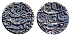 Akbar, Silver, Rupee, Allahabad Mint, Anonymous with poetic couplet (KM 97.1). Very Fine+ 