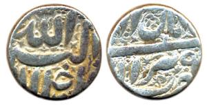 Akbar, Silver, Rupee, Berar Mint, Allahu Akbar type, a small duck to right below the mint 