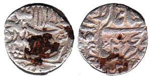 Murad Baksh, Silver, ½ Rupee, Surat Mint, square-area type, mint name in the left margin o