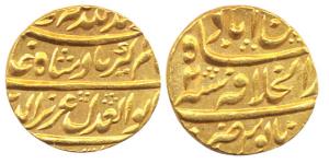 Alamgir II, Gold, Mohur, Shahjahanabad Mint, RY 2. About Extremely Fine.