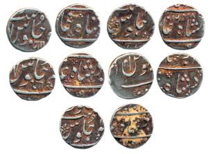Silver (5), ½ Rupee, Ahmedabad Mint, Ankushi type, in the name of Akbar II; East India Com