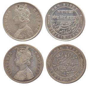 Mangal Singh, Silver, Rupee; Bikaner, Ganga Singh, Silver,Rupee, both with the name and bu