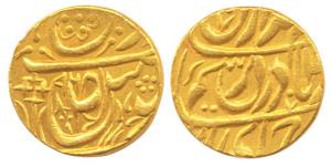 Karm Singh, Gold, Mohur, in the name of Ahmad Shah Durrani,VS (19)96 (KM Y35). Broad Flan,