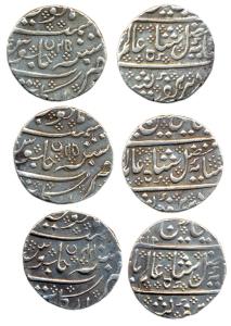 Arkat Mint, Silver (3), Rupee, in the name of Shah Alam II, RY 44 & 45, crescent mint mark