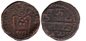 Negapatnam, Copper, 56 g, 4 Stuiver, Nehapattanam, ND (1695),struck for circulation in Cey