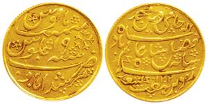 Murshidabad Mint, Gold, Mohur, in the name of Shah Alam II,AH 1202/19. Ex-mount, About Ver