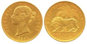 Victoria Queen, Gold, Mohur, 1841, Divided Legend, WW incused on truncation. Very Fine+, V