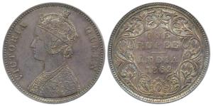 Victoria Queen, Silver, Rupee, 1862, with 3 Pineapple and without Crescent, obv A, rev IIa