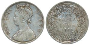 Victoria Queen, Silver, Rupee, 1862, obv B, rev II, 3 Dots above and 0 Dot below. Fine, Sc