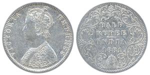 Victoria Empress, Silver, ½ Rupee, 1881, obv B2, rev II, Dot variety.Fine, Scarce.