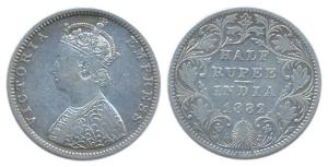 Victoria Empress, Silver, ½ Rupee, 1882, obv B2, rev II, Dot variety.Fine+, Scarce.