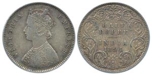 Victoria Empress, Silver, ½ Rupee, 1894, obv A, rev I; B Incused variety. Very Fine, Scarc
