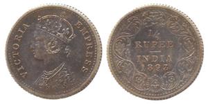 Victoria Empress, 1/4-Rupee, 1893 C, obverse C, like reverse II, but double-struck and the