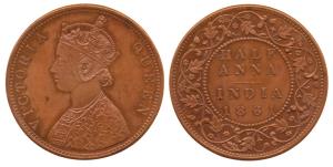 Victoria Queen, Copper, ½ Anna Pattern, 1861 (KM Pn 22, Prid 575). Extremely Rare.