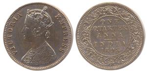 Victoria Empress, Silver, 1/4-Anna, 1893 Calcutta mint, Off-Metal Strike (OMS), (KM 486b).