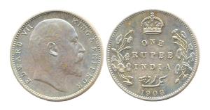 Edward VII, Rupee, 1908, Bombay Mint. (Prid #204). Proof, minor spots on obverse, Scarce.
