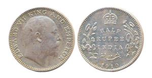 Edward VII, ½ Rupee, 1910. Bombay Mint. (Prid #317). Proof, minor spotting on obverse, Sca