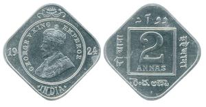 George V, Nickel, 2 Annas, 1924. Bombay Mint. (Prid #897).Restrike-Proof, Scarce.