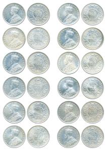 George V, Silver (12), Rupee, dates from 1911 to 1922. All Uncirculated, Scarce. (12)