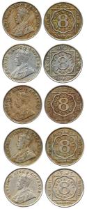 George V, Nickel (5), 8 Annas, 1919. Very Fine, Scarce. (5)