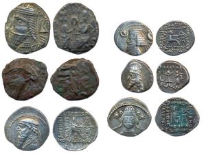 Parthians, Silver (5), Copper (1), Mithradates II, Phraates III, Phraataces, Gotarzes II a