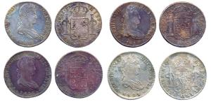 Austria, Silver (4), Ferdin VII, 8 Reals, 1812, 1818, 1819 and 1821.About Very Fine, Scarc