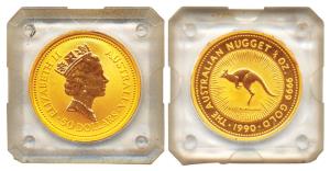Australia, Gold, 50 Dollars, Gold Nugget, ½ Oz, .999 Fine, 1990.Packed in original plastic