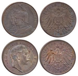 Germany, Silver (2), 2 Marks, 1901 and 1905. About Extremely Fine,Scarce. (2)