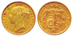 United Kingdom, Victoria, Gold, ½ Sovereign (Guinea), 1885,shield on rev. About Very Fine.