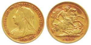 United Kingdom, Victoria, Gold, ½ Sovereign (Guinea), 1899, St.George on rev. Fine+.