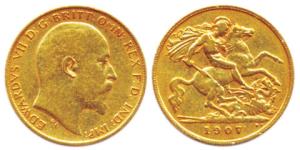 United Kingdom, Edward VII, Gold, ½ Sovereign (Guinea), 1907, St. George on rev. About Ver