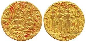 Ram Tanka, Gold, 11 g, early 20th century, 4 figures standing to left on obv, Ram Darbar o