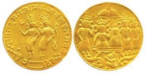 Ram Tanka, Gold, 11.40 g, 19th century, figures of Ram and Lakshman standing to left on ob
