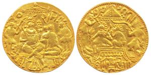 Ram Tanka, Gold, 11.60 g, 19th century, double Ram Darbar type,Ram-Sita seated to right on