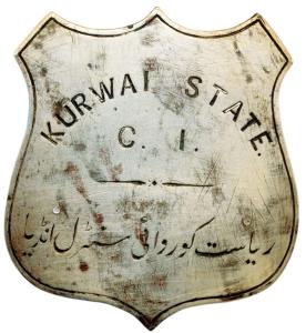 Kurwai State, Silver, Badge in the shape of a shield, inscribed in English, KURWAI STATE C