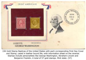 Gold Stamp Replicas of the United States with each corresponding First Day Cover and Stamp