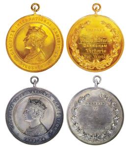 Victoria, Gold 56.25 g, Silver 54.52 g, Calcutta International Exhibition Medal Pair, 1883