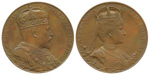 Edward VII, Copper, Coronation Medal, 1902, bust of the Monarch on obv and of the Queen on