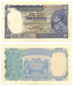 George VI, Rupees 10, 1st issue, 1938, signed J. B. Taylor, (Jhun #5.1). Very Fine+.