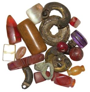 Primitive Money, (c. 100-300 BC) a small group of beads nicely carved out of agate, carnel